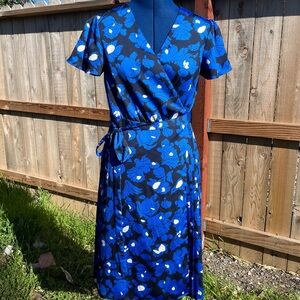 Floral Wrap Dress in Blue and Black